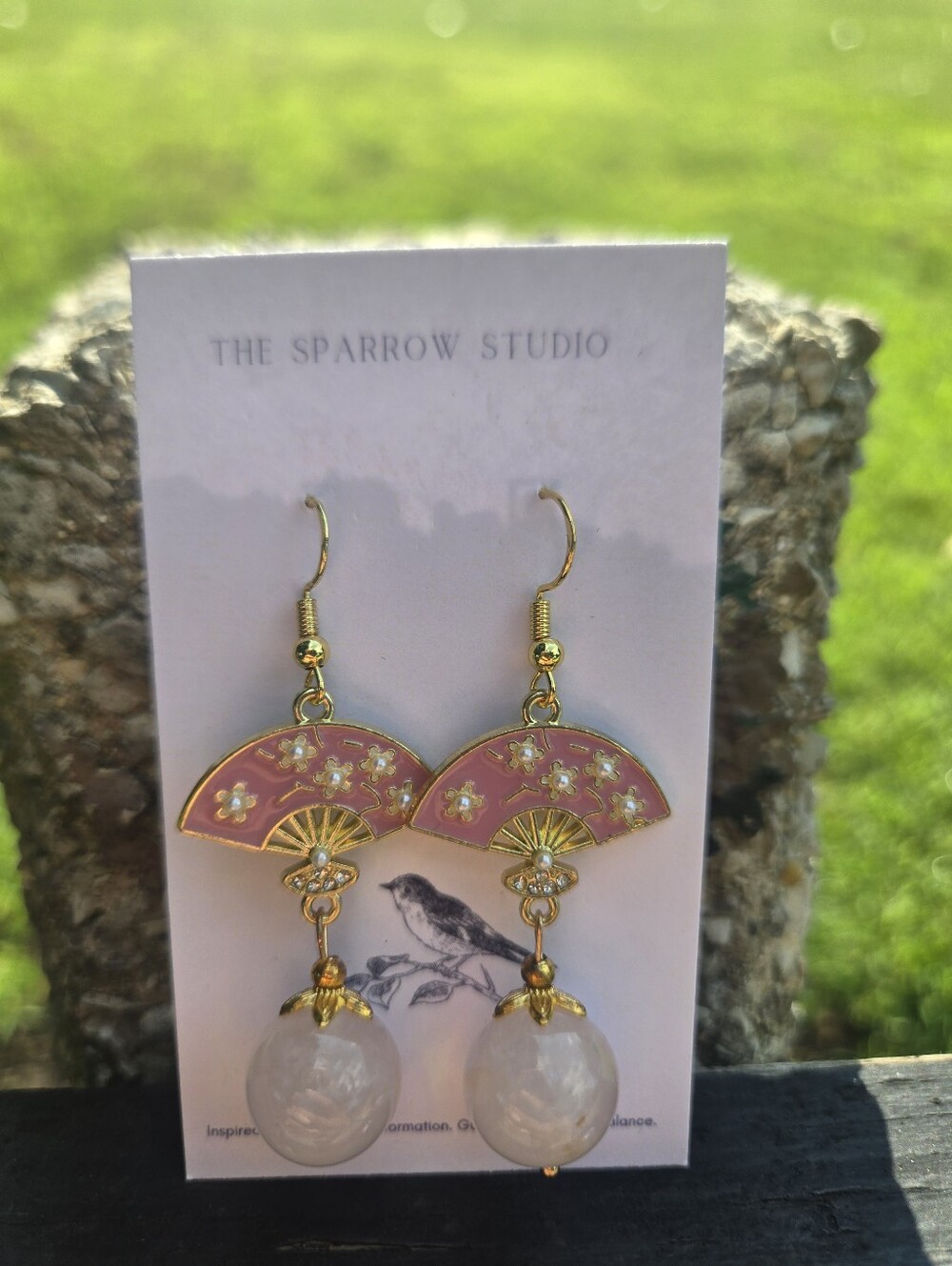 Coquette Gold Rose Quartz & Pink Enamel Fan Earrings
